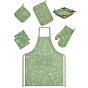 Набор для кухни "Радушная хозяйка (Традиция)" 7 предметов (рукавичка, прихватка, текстильная ваза, подставка под горячее, фартук, декор. полотенце - 2 шт.), 100% хлопок, "Ботаника (грин)"